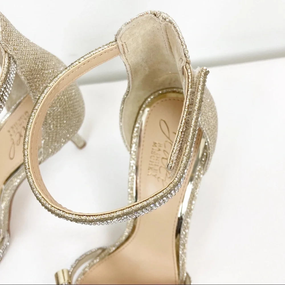 Jewel Badgley Mischka Lenny Heel Dress Sandals Light Gold Size 5